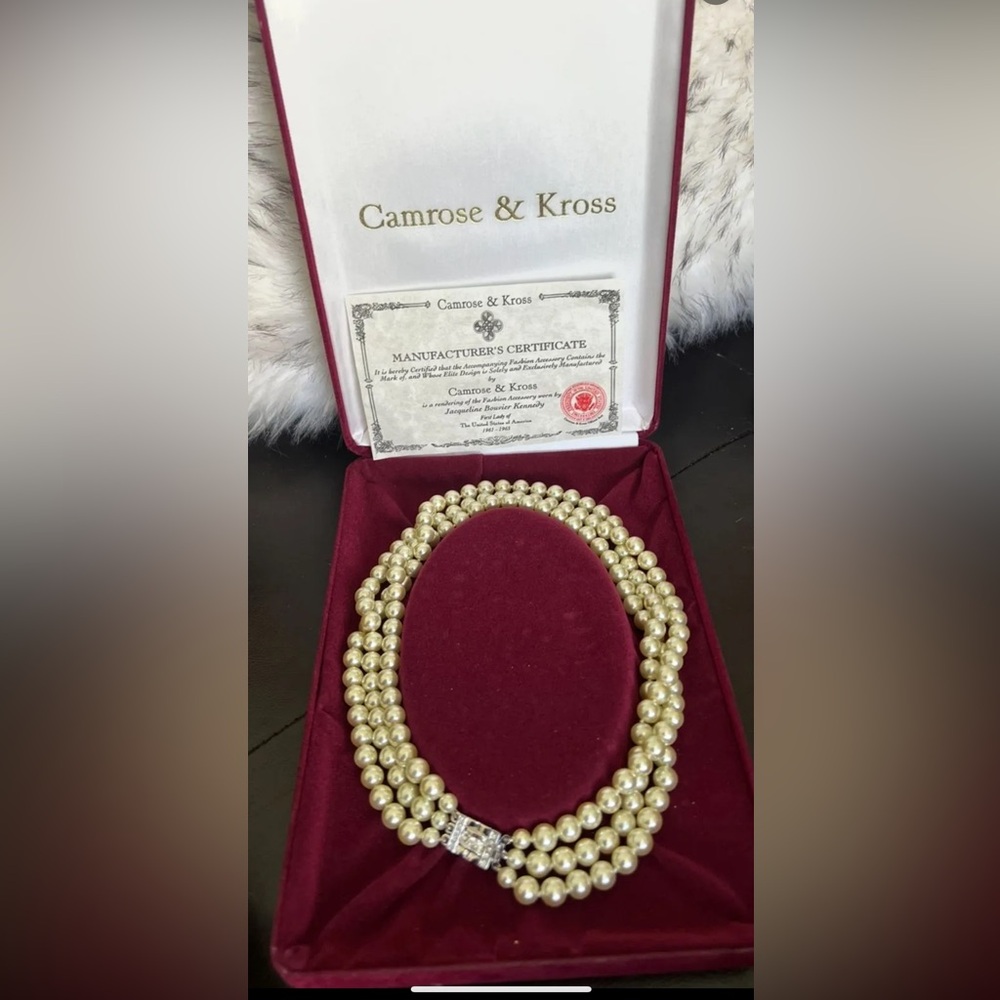 Camrose & Kross JBK Jacqueline Kennedy 3 Strand Faux Pearl Necklace
